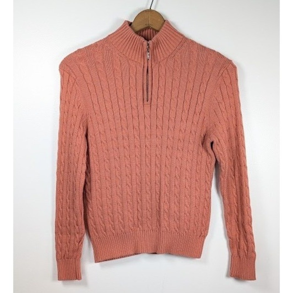 Brooks Brothers 1/4 Zip Sweater Womens Size Large Cable Knit Pullover Minimalist